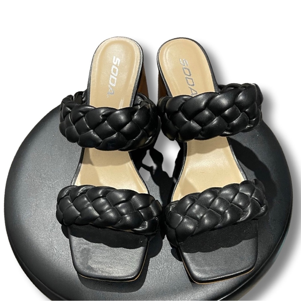 New Soda Black Braided Block Heels size 10